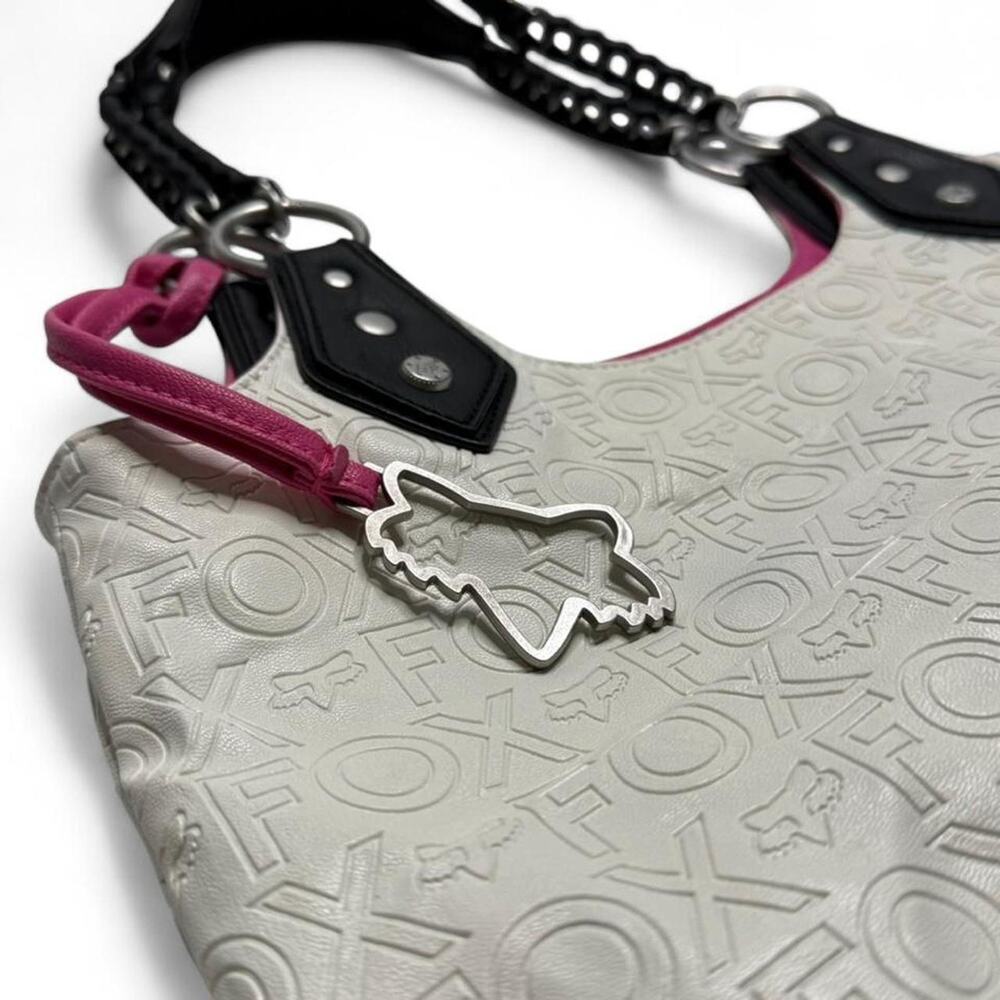 Fox Racing white and pink vintage 2000s leather with fox chain purse Y2K grunge - Picture 2 of 8